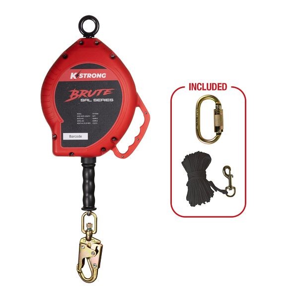 KStrong BRUTE 50 ft. Galvanized Cable SRL with swivel snap hook. Includes installation carabiner and tagline (ANSI), UFS310050