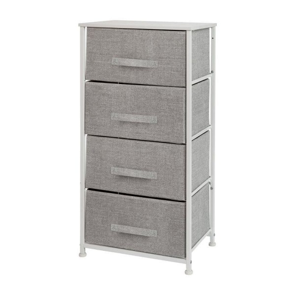 Flash Furniture Harris 4 Drawer Wood Top White Cast Iron Frame Vertical Storage Dresser with Light Gray Easy Pull Fabric Drawers, WX-5L203-X-WH-GR-GG