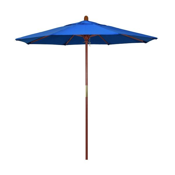 California Umbrella 7.5' Grove Series Patio Umbrella, Wood Pole, Hardwood Ribs Push Lift, Olefin Royal Blue Fabric, MARE758-F03