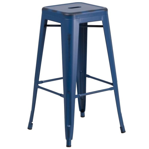 Flash Furniture Kai Commercial Grade 30" High Backless Distressed Antique Blue Metal Indoor-Outdoor Barstool, ET-BT3503-30-AB-GG