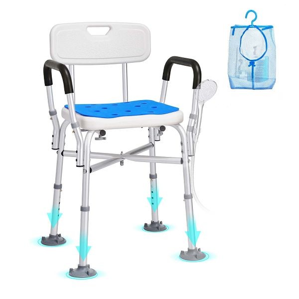 VEVOR Shower Chair Seat with Padded Arms and Back, Shower Stool with Reinforced CrossBar, LYYFXLHJPEDFGIJIGV0