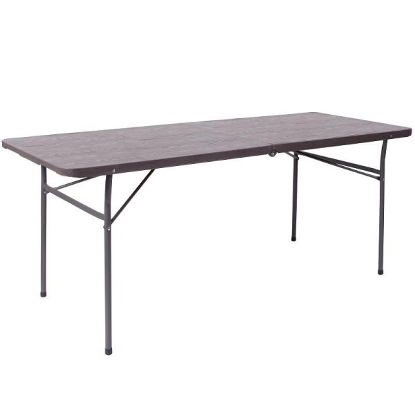 Flash Furniture Elijah 6-Foot Bi-Fold Brown Wood Grain Plastic Folding Table with Carrying Handle, DAD-LF-183Z-GG