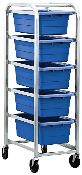 Quantum Storage Systems Tub Rack, mobile, 60 lb. weight capacity per bin, end loading, holds (5) TUB2516-8 blue tubs (included), TR5-2516-8BL