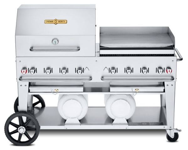 Crown Verity 60" Club Series Grill, Propane (Horizontal Tanks) with 30” Roll Dome and 30” Pro Series Griddle, CV-CCB-60RGP