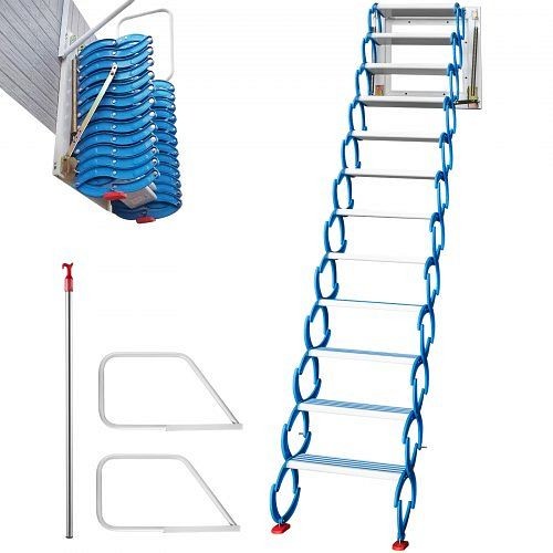 VEVOR Attic Steps Pull Down 12 Steps Attic Stairs, Alloy Attic Access Ladder, Blue, HJBGZDT12JLS00001V0
