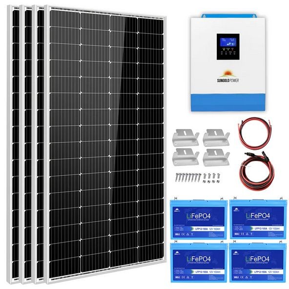 SunGoldPower Solar Kit 3000W 24V inverter 120V Output Lithium Battery 800 Watt Solar Panel, 4 Batteries, SGKT- 3PRO