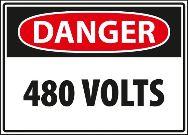 Marahrens Sign Danger - 480 volts, rigid plastic, Size: 10 x 7 inch, EL0001.010.21