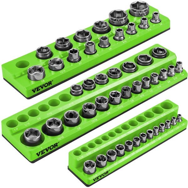 VEVOR SAE Magnetic Socket Organizers, Green, Pack of 3, GJJLSJTBDDWC3M5Y6V0