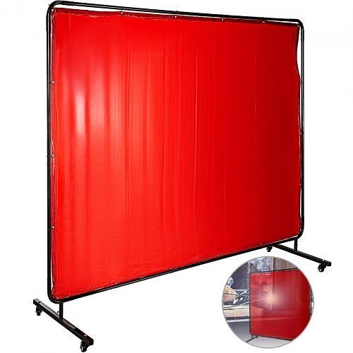 VEVOR Welding Curtain Welding Screens 6' x 8' Flame Retardant Vinyl with Frame Red, GBHJCL6X8DKJHS001V0