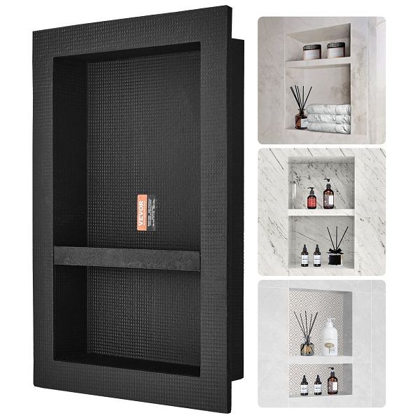 VEVOR Shower Niche Ready for Tile 16" x 24", Double Shelf Organizer, 24" Height, SLLYBK2C17YCR2AE8V0
