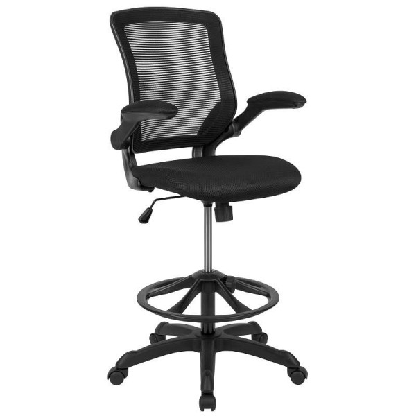 Flash Furniture Kale Mid-Back Black Mesh Ergonomic Drafting Chair with Adjustable Foot Ring and Flip-Up Arms, BL-ZP-8805D-BK-GG