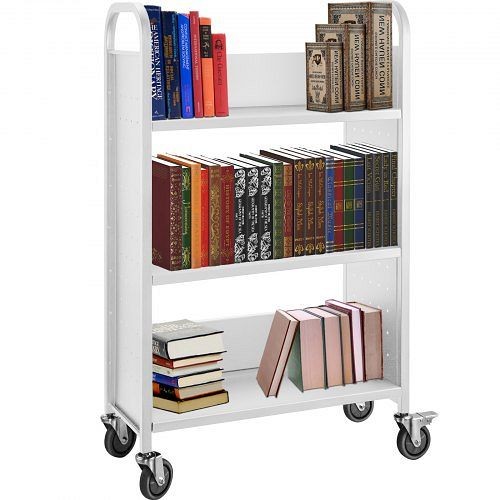 VEVOR Book Cart Library Cart 200lb with Single Sided L-Shaped Sloped Shelves in White, TSGTCSCLXDMBS0001V0