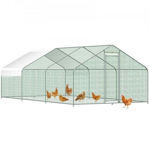 VEVOR Large Metal Chicken Coop with Run, Walk-in Chicken Runs for Yard with Waterproof Cover, Outdoor Poultry Cage Hen House, HWJ19.79.86.58H6ZV0