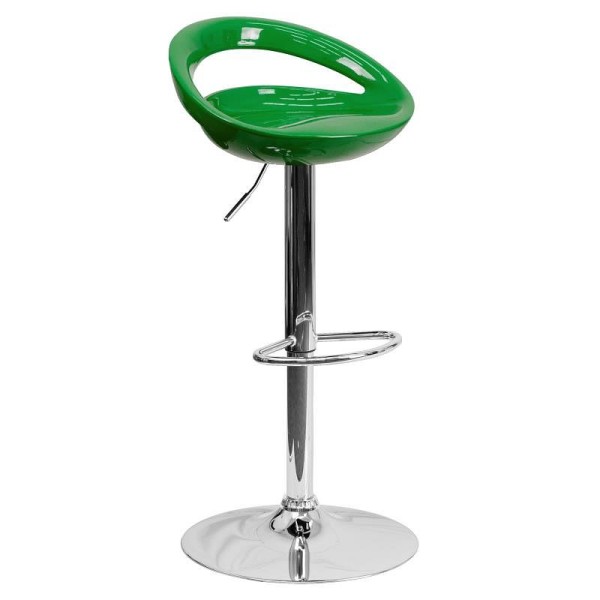 Flash Furniture Dash Contemporary Green Plastic Adjustable Height Barstool with Rounded Cutout Back and Chrome Base, CH-TC3-1062-GN-GG