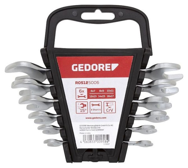 GEDORE red Double open-end spanner set, 6-pc. Set, AF 6-17 mm, Metric, Short, Spanner set, R05125006, 3300958