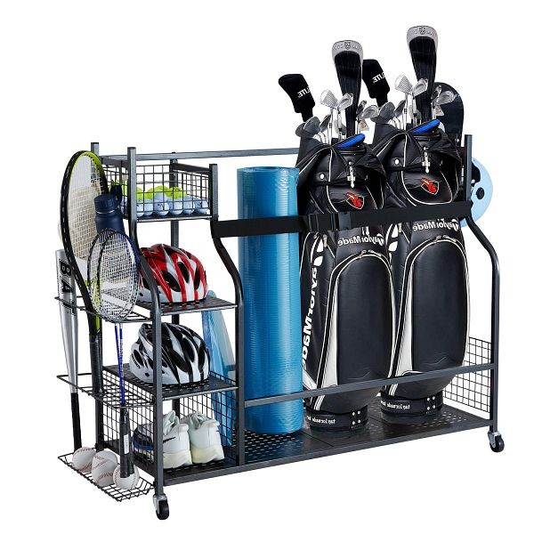 VEVOR Golf Storage Garage Organizer, 3 Golf Bag Stand Holder and Other Sports Equipment Storage Rack, GEFSNJHSS4G3RW6OGV0
