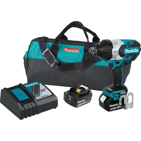 Makita 18V LXT 5.0 Ah Brushless Cordless High Torque 3/4" Square Drive Impact Wrench Kit with Friction Ring Anvil, XWT07T