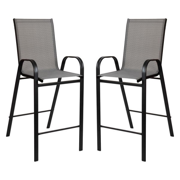 Flash Furniture Brazos Series Gray Outdoor Barstools with Flex Comfort Material and Metal Frame, Pack of 2, 2-JJ-092H-GR-GG