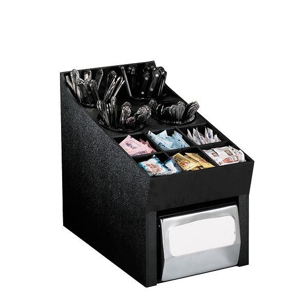 Dispense Rite Countertop flatware, condiment and napkin organizer - Black Polystyrene, NLO-SWNH