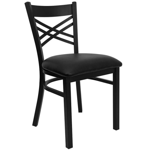 Flash Furniture HERCULES Series Black ''X'' Back Metal Restaurant Chair - Black Vinyl Seat, XU-6FOBXBK-BLKV-GG