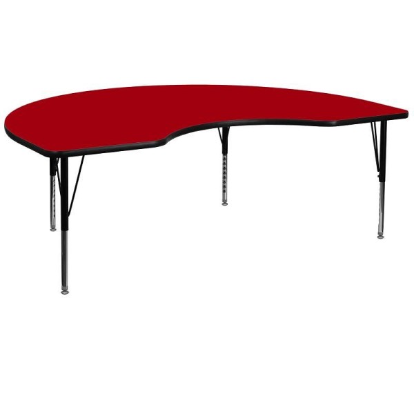 Flash Furniture Wren 48''W x 96''L Kidney Red Thermal Laminate Activity Table - Height Adjustable Short Legs, XU-A4896-KIDNY-RED-T-P-GG
