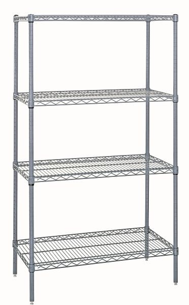 Quantum Storage Systems Wire Shelving Starter Kit, 36x12x54", 600-800Lbs capacity, (4)wire shelves and (4)posts, Epoxy Coated, Gray, NSF, WR54-1236GY