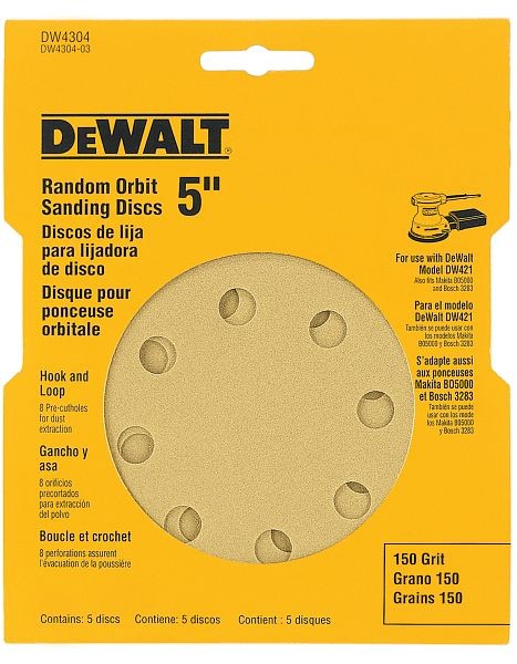 DeWalt 5" 80 Grit 8 Hole Disc, DW4301