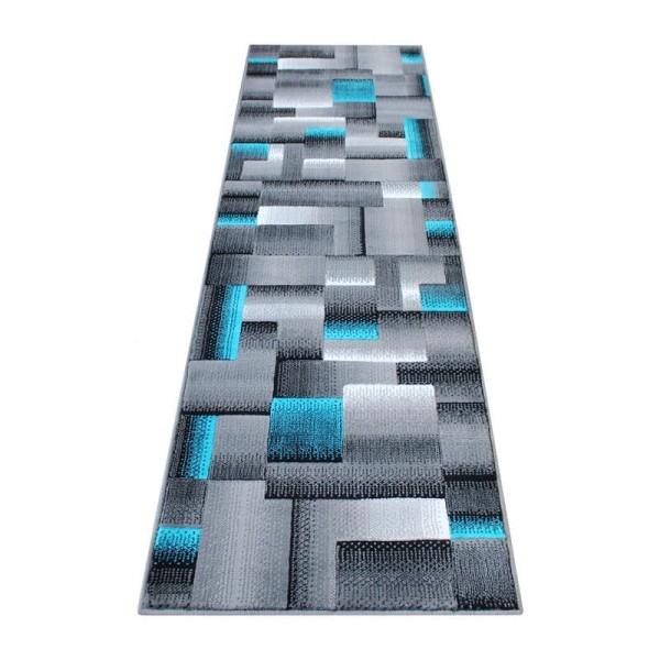 Flash Furniture Elio Collection 2' x 7' Turquoise Color Blocked Area Rug - Olefin Rug with Jute Backing - Living Room, or Bedroom, ACD-RGTRZ861-27-TQ-GG
