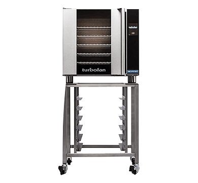 Moffat Turbofan E32T5 and SK32 Stand - Full Size Sheet Pan Touch Electric Convection Oven on a Stainless Steel Stand, E32T5 and SK32 Stand