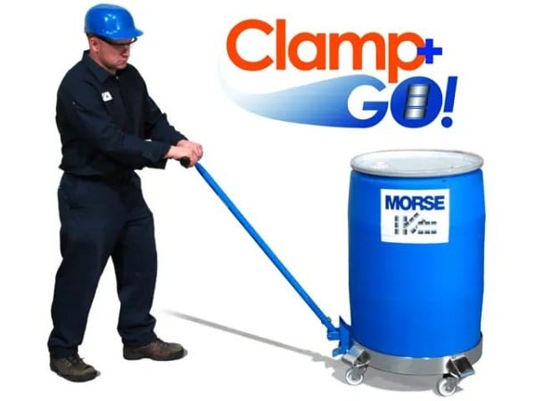 MORSE Clamp+Go Dolly Handle (Patented Design), Detachable & Adjusts for 2" to 3" Tall Metal Drum Dolly Sidewall, 24
