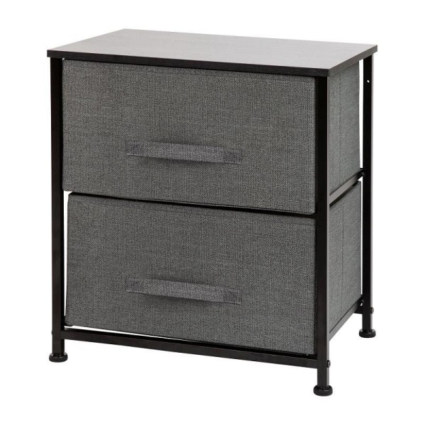 Flash Furniture Harris 2 Drawer Wood Top Black Nightstand Storage Organizer with Cast Iron Frame and Dark Gray Easy Pull Fabric Drawers, WX-5L200-BK-GR-GG
