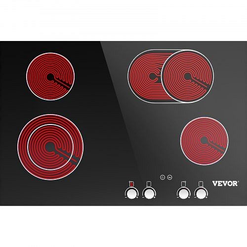 VEVOR Built-in Electric Cooktop Radiant Ceramic Cooktop 30in 4 Burners Knob Type, QRSXNDT30220VW7O1V4