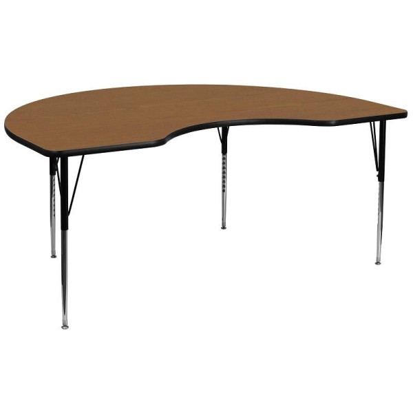 Flash Furniture Wren 48''W x 96''L Kidney Oak Thermal Laminate Activity Table - Standard Height Adjustable Legs, XU-A4896-KIDNY-OAK-T-A-GG