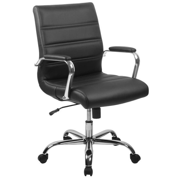 Flash Furniture Whitney Mid-Back Black LeatherSoft Executive Swivel Office Chair with Chrome Frame and Arms, GO-2286M-BK-GG