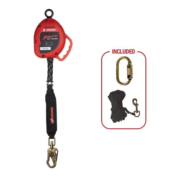 KStrong BRUTE LE 25 ft. Cable SRL with swivel snap hook. Includes installation carabiner and tagline (ANSI), UFS310025L