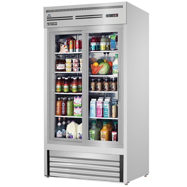 Everest Refrigeration 2 Door Refrigerator Merchandiser (Sliding), 33 cu ft - Stainless Steel Interior & Exterior, EMGR33-SS