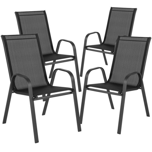 Flash Furniture 4 Pack Brazos Series Black Outdoor Stack Chair with Flex Comfort Material and Metal Frame, 4-JJ-303C-GG