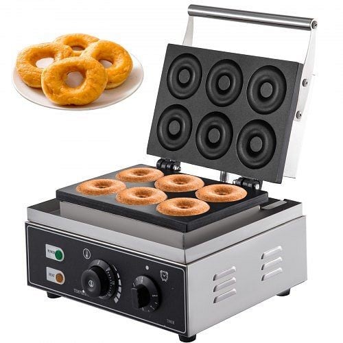 VEVOR 110V Commercial Waffle Donut Machine 6 Holes Double-Sided Heating 50-300°C, Electric Doughnut Maker 1550W, TTQJ6G00000000001V1