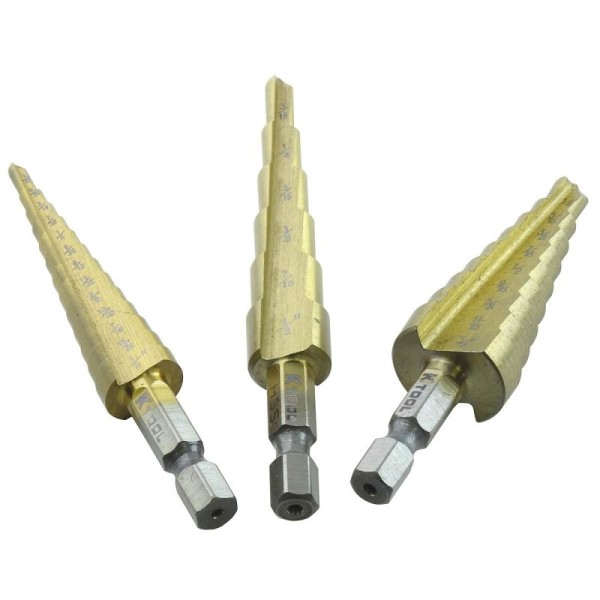 K Tool International Step Drill Bits 3 pieces Set, KTI71233