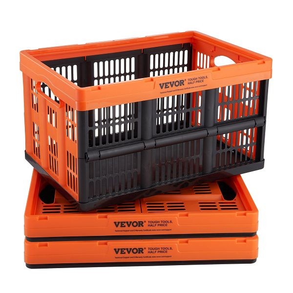 VEVOR Plastic Collapsible Storage Basket, 45L, Pack of 3, KZDSLCWKCSHS132ETV0