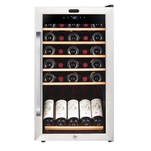 Whynter 34 Bottle Freestanding Stainless Steel Refrigerator with Display Shelf and Digital Control, FWC-341TS