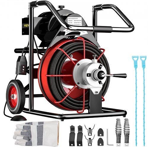 VEVOR 50' x 1/2" Drain Cleaner 370W Drain Cleaning Machine Sewer Clog with Cutters 1750R/min, GDSTJ50FTX3-80001V1
