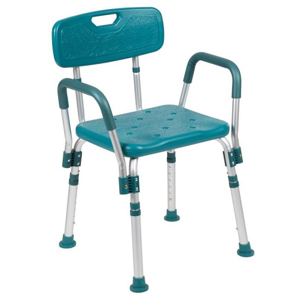 Flash Furniture HERCULES Series 300 Lb. Capacity Adjustable Teal Bath and Shower Chair with Quick Release Back and Arms, DC-HY3523L-TL-GG