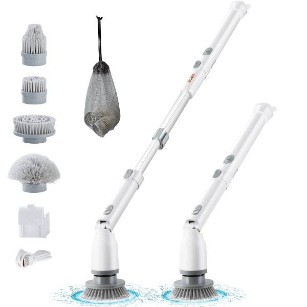 VEVOR Electric Spin Scrubber, Cordless Cleaning Brush with 2 Adjustable Speeds and Extendable Long Handle, ZDKDDDXZSJJD3CZ77V0