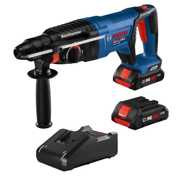 Bosch 18V EC Brushless SDS-plus® Bulldog™ 1 Inches Rotary Hammer Kit with (2) CORE18V 4.0 Ah Compact Batteries, 061191601P