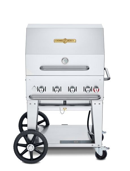 Crown Verity 30" Mobile Grill, Propane with Roll Dome and Bun Rack, CV-MCB-30RDP