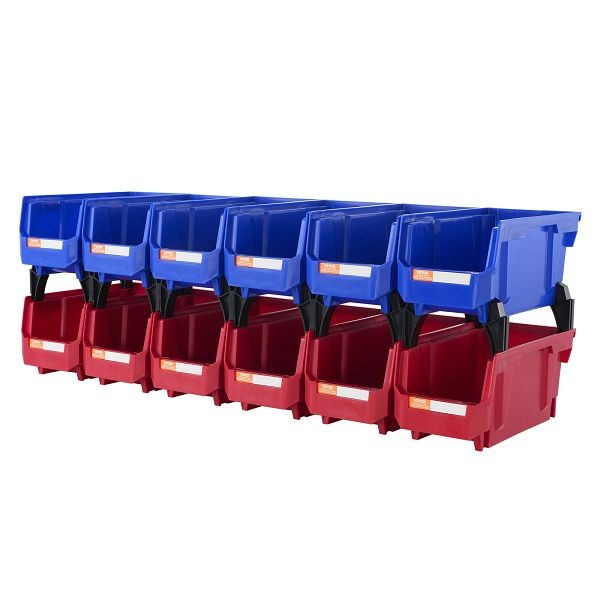 VEVOR Plastic Storage Bin, 11 x 5 x 5 Inches, Hanging Stackable, Blue/Red, Pack of 12, DDWLX12G00006BTMBV0