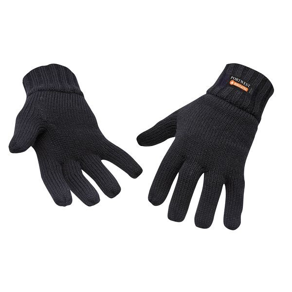 Portwest Knit Glove Insulatex Lined, Black, Quantity: 12 Pairs, GL13BKR