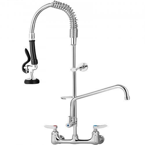 VEVOR Commercial Pre-rinse Faucet Wall Mount Kitchen Sink Faucet 8" with Sprayer, 13.8 x 3.0 x 24.5 in, QSYCKJJH82512P1VDV0