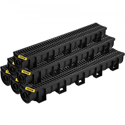 VEVOR Trench Drain System, Channel Drain with Plastic Grate, 5.9x5.1", 6x39 Trench Drain Grate, with 6 End Caps, Driveway-6 Pack, PSLGM10010062P7QMV0